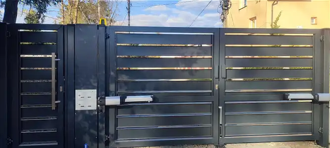 Alfen, siłownik roger zintegrowany ze słupkiem, ogrodzenie, aluminiowe