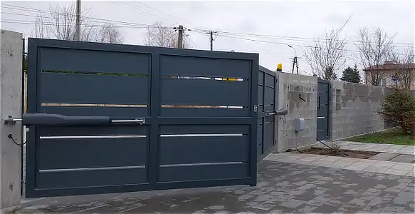 Alfen, siłownik roger zintegrowany ze słupkiem, ogrodzenie, aluminiowe